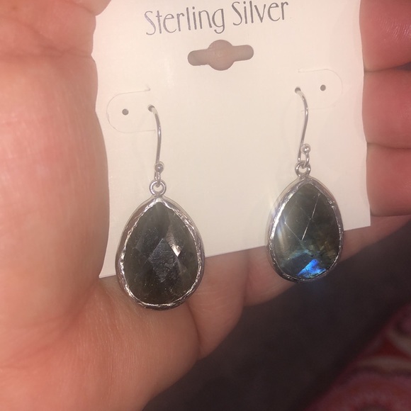 Labradorite Pear Cut/Sterling Silver Bezel Set Earrings-Boutique - Picture 2 of 12